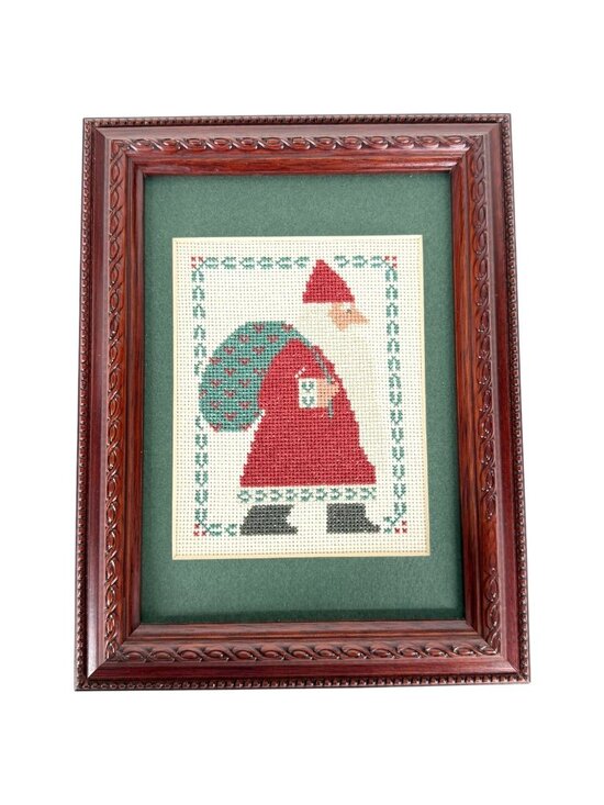 Prairie Achooler Other - 1985 Completed Finished Prairie Schooler Santa Claus Cross Stitch In Frame Matt
